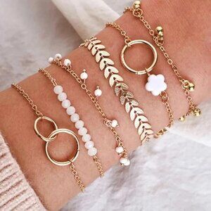 Gold Tone Beads Flower Bracelet Set